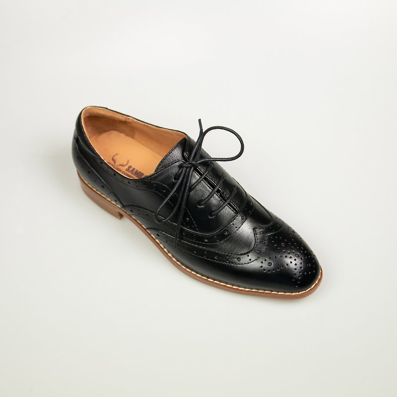 Retro carved Oxford shoes for women/black/602C last - รองเท้าอ็อกฟอร์ดผู้หญิง - หนังแท้ สีดำ