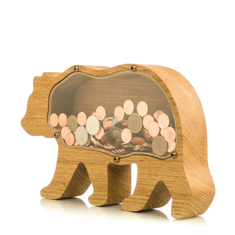 Adult piggy bank GRIZZLY BEAR Wood money box for girls boys kids Unique tip jar - 存錢筒 - 木頭 