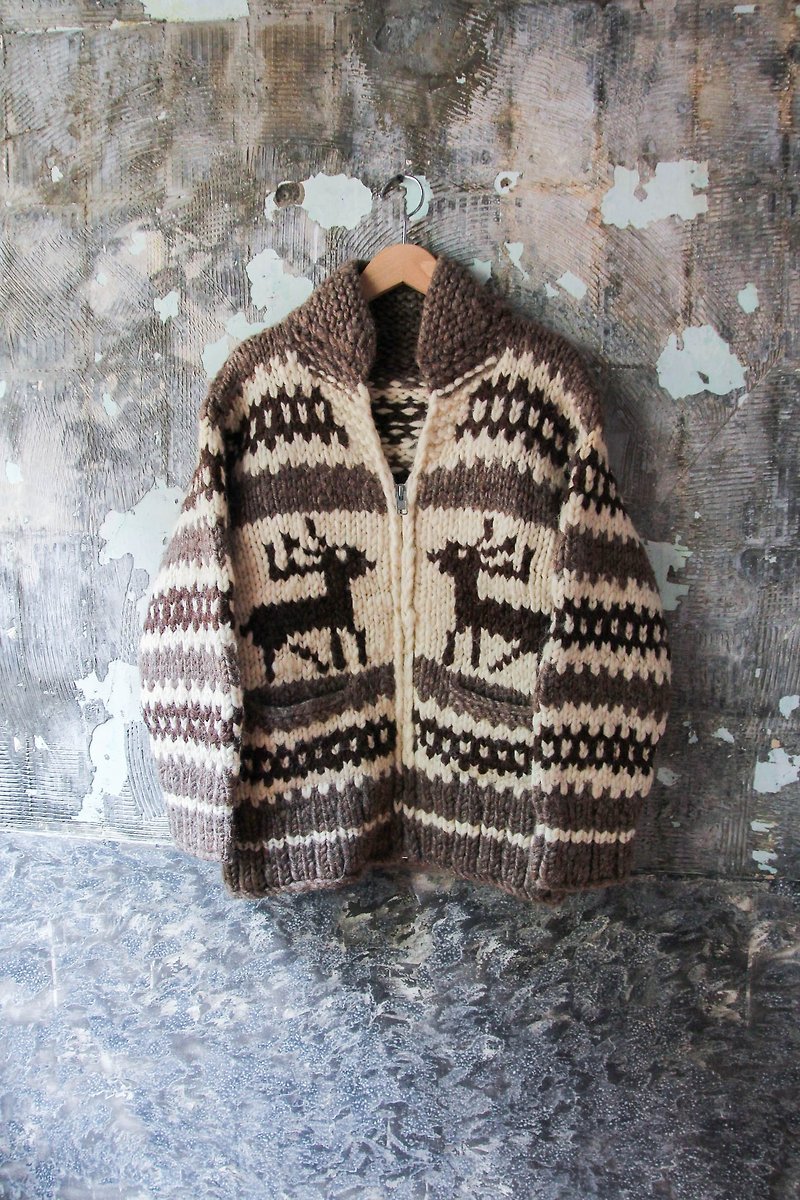 裊裊百貨公司-Vintage 厚實保暖加拿大考津毛衣外套 復古著 - 外套/大衣 - 羊毛 