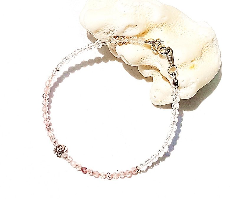 <Favorite Series-Future> Strawberry Crystal White Crystal 925 Sterling Silver Bracelet Customized Gift - Bracelets - Semi-Precious Stones Pink