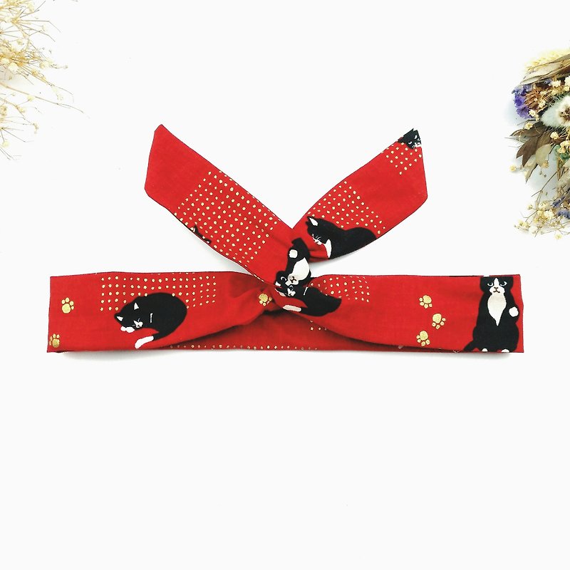 Calf Village Calf Village handmade hair accessories aluminum hair band with a variety of modeling headband cute animal cat Christmas gifts {cozy little black cat} wine red [A-235] - Hair Accessories - Cotton & Hemp Red