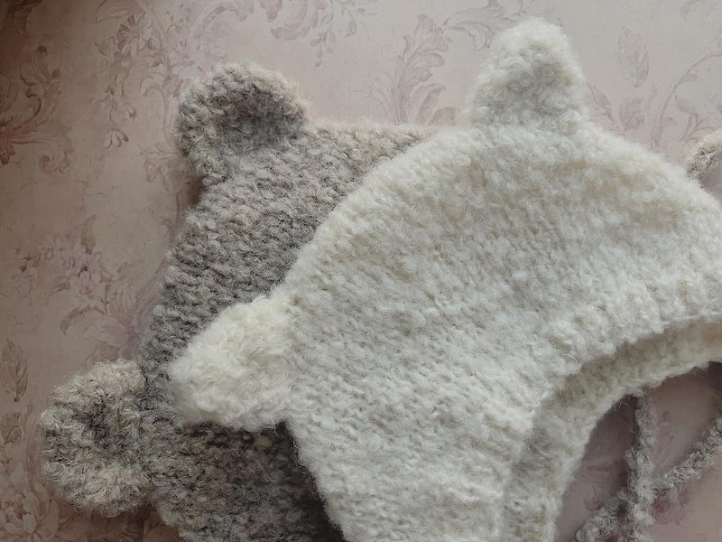 Alpaca wool bonnet with ears - หมวกเด็ก - ขนแกะ ขาว