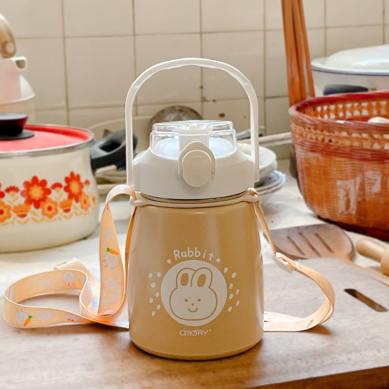 【OMORY】不鏽鋼萌兔大肚吸管保溫瓶-800ml - 水樽/水瓶 - 不鏽鋼 金色