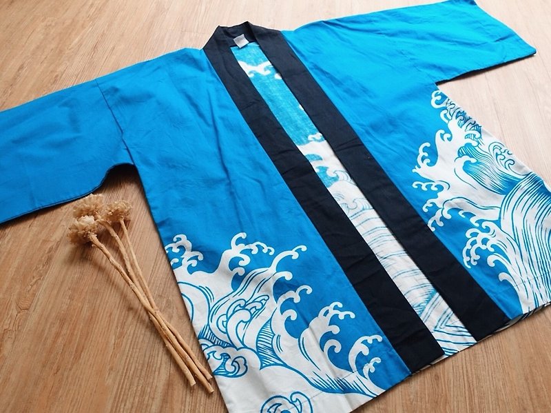 Vintage 和服  / 祭典服 no.36 - 男夾克/外套 - 棉．麻 藍色