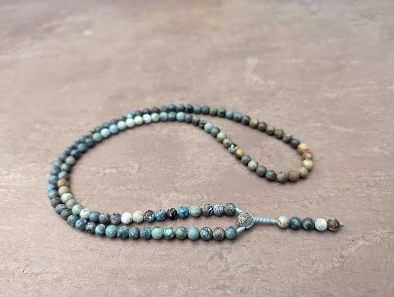 Turquoise mala necklace rosary 108 prayer beads, natural genuine Tibetan gemston - สร้อยคอ - เครื่องเพชรพลอย สีน้ำเงิน