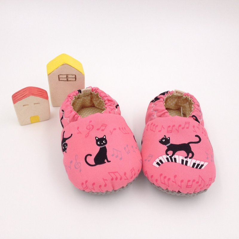 Note Cat - Toddler Shoes / Baby Shoes / Baby Shoes - รองเท้าเด็ก - ผ้าฝ้าย/ผ้าลินิน สึชมพู