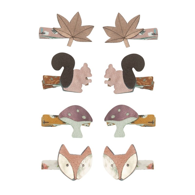 英國Mimi & Lula AW23_冬日栗子-林地動物迷你髮夾8入 - 嬰兒手鍊/飾品 - 聚酯纖維 