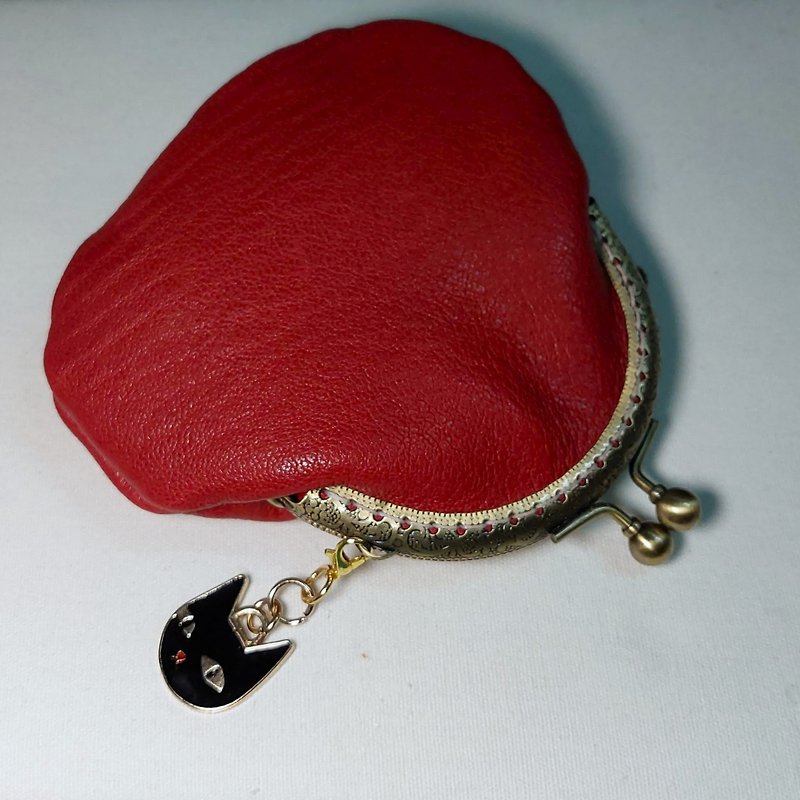 【MY. Handmade] Kiss lock bag~Coin purse/Cosmetic bag/Key bag~Sheepskin - Coin Purses - Genuine Leather Red