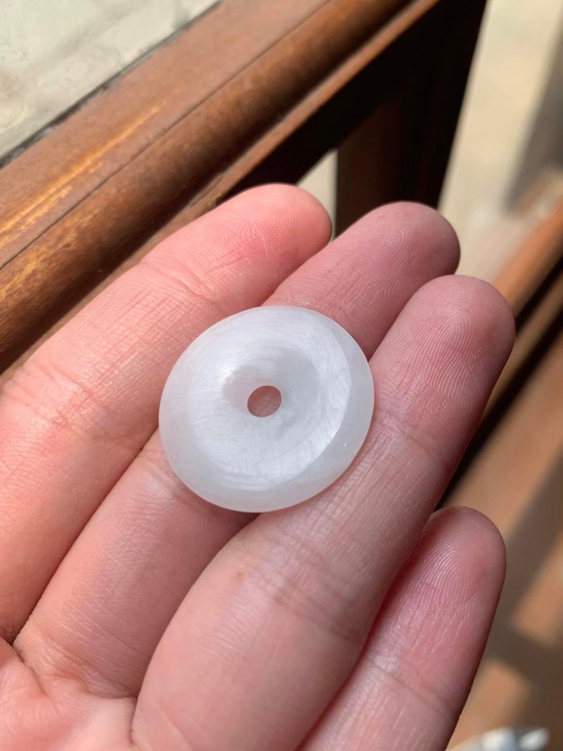 糯種白翡翠小平安扣 緬甸玉A貨 - 彌月禮盒 - 玉石 白色