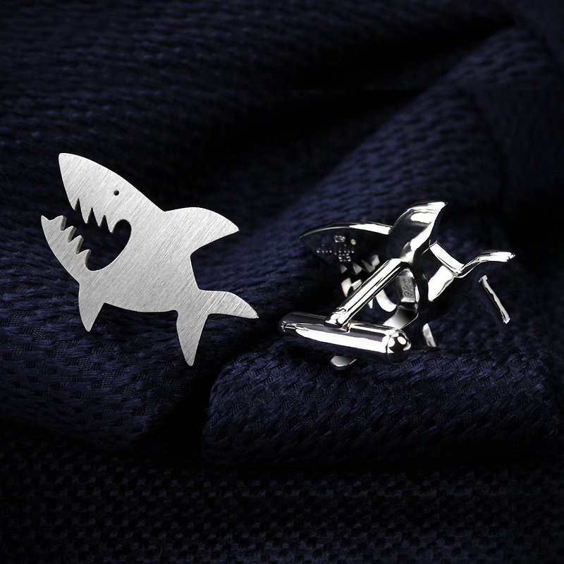 动物袖扣 - 鲨鱼袖扣 - 鱼袖扣 - 银色袖扣 - 自定义袖扣 - 袖扣 - 純銀 銀色
