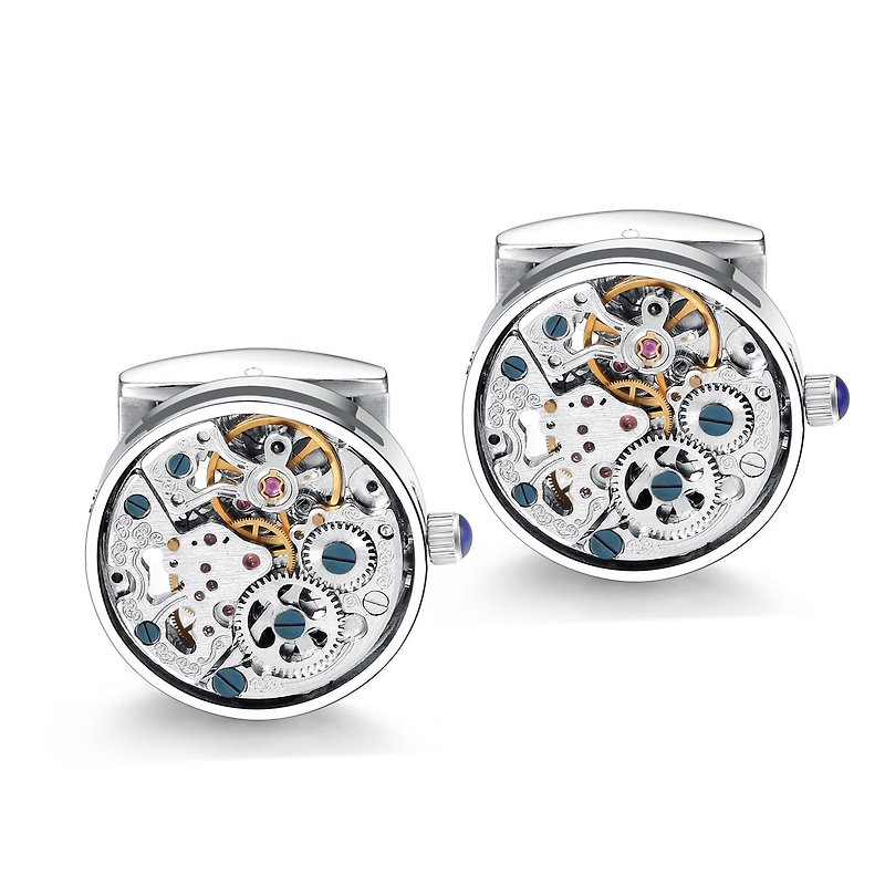 Stainless Steels Silver Mechanical Skeleton Engraved Movement Cufflinks - Cuff Links - Stainless Steel Silver