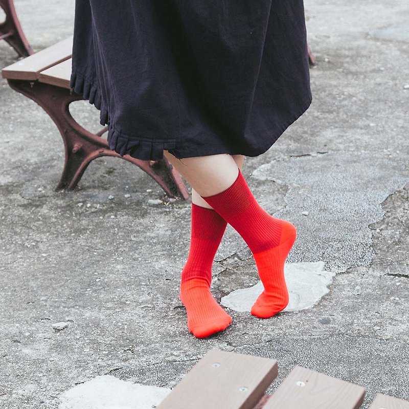 蘑菇MOGU/襪子/紅色拼接/蘑菇襪(13) - 襪子 - 棉．麻 紅色