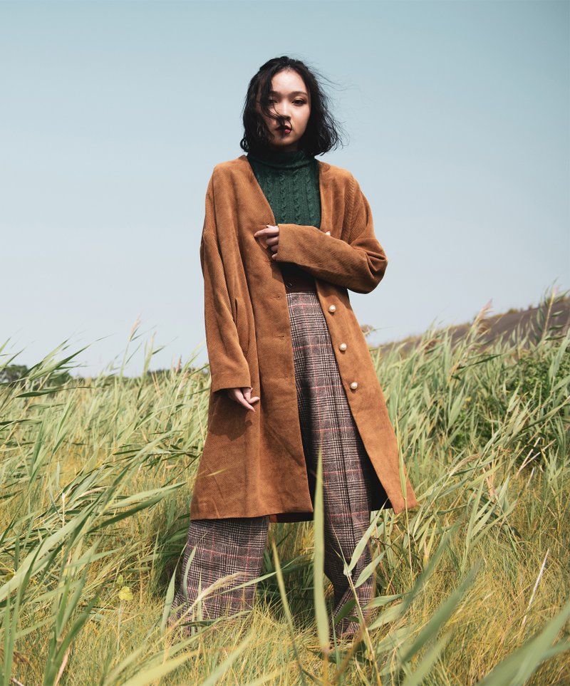 寂靜 落肩長版大衣Image Taiwan Coat - 女大衣/外套 - 聚酯纖維 咖啡色