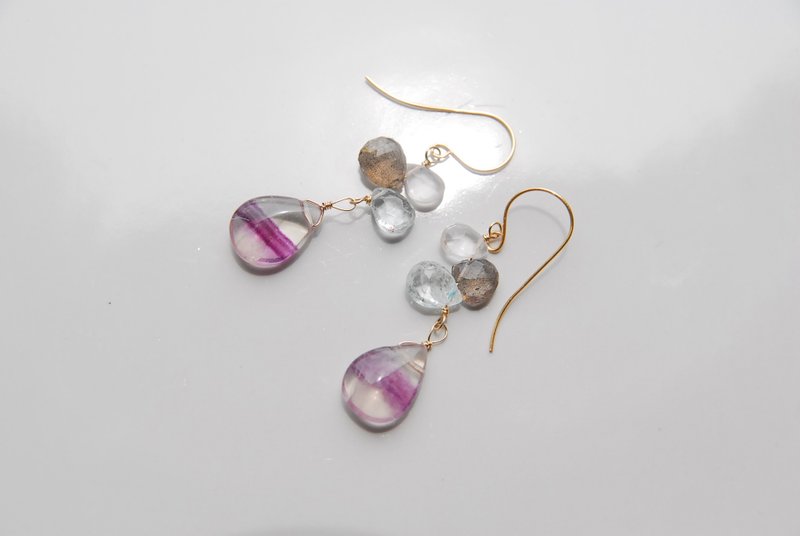 Enjoy the colorful colors of fluorite and colored stones in these earrings A 14kgf - ต่างหู - เครื่องประดับพลอย สีม่วง