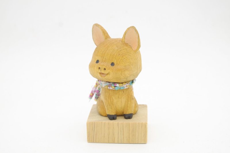 I want to be a room wood carving animal _ pig wood color (log hand carved) - Stuffed Dolls & Figurines - Wood Gold