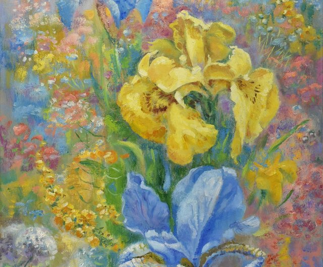 画花鸢尾花用鲜花绘画アイリス絵画花オリジナルアート花油