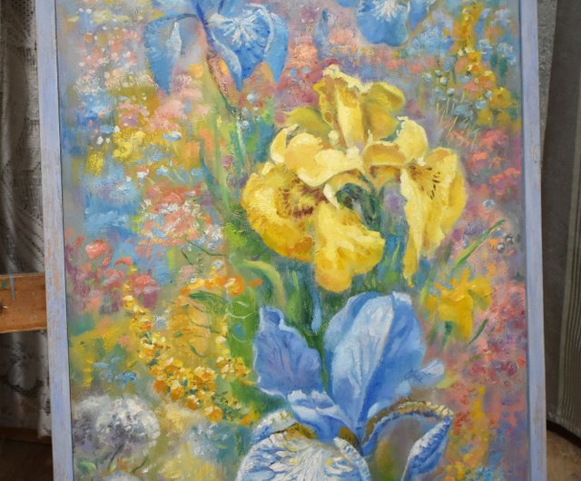 画花鸢尾花用鲜花绘画アイリス絵画花オリジナルアート花油