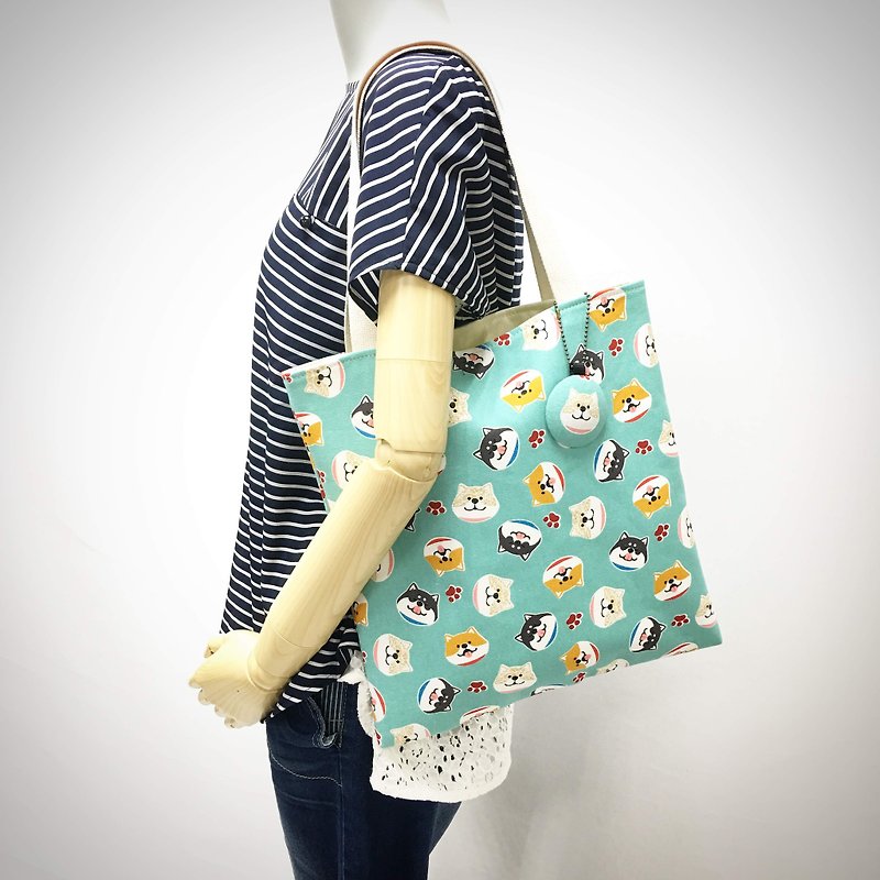 | •R• | Dingfan Shoulder Bag | Big Head Shiba Inu (Mint Green) - Messenger Bags & Sling Bags - Cotton & Hemp 