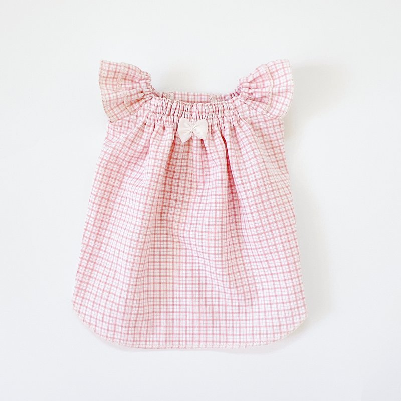 Dog Wear・Ruffle Camisole - Pink Check - ชุดสัตว์เลี้ยง - ผ้าฝ้าย/ผ้าลินิน สึชมพู