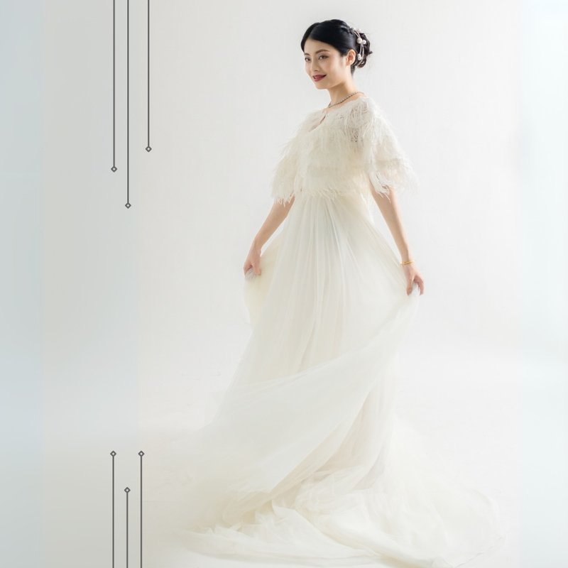 羽毛披肩軟網輕禮服 - 禮服/小禮服 - 其他材質 白色