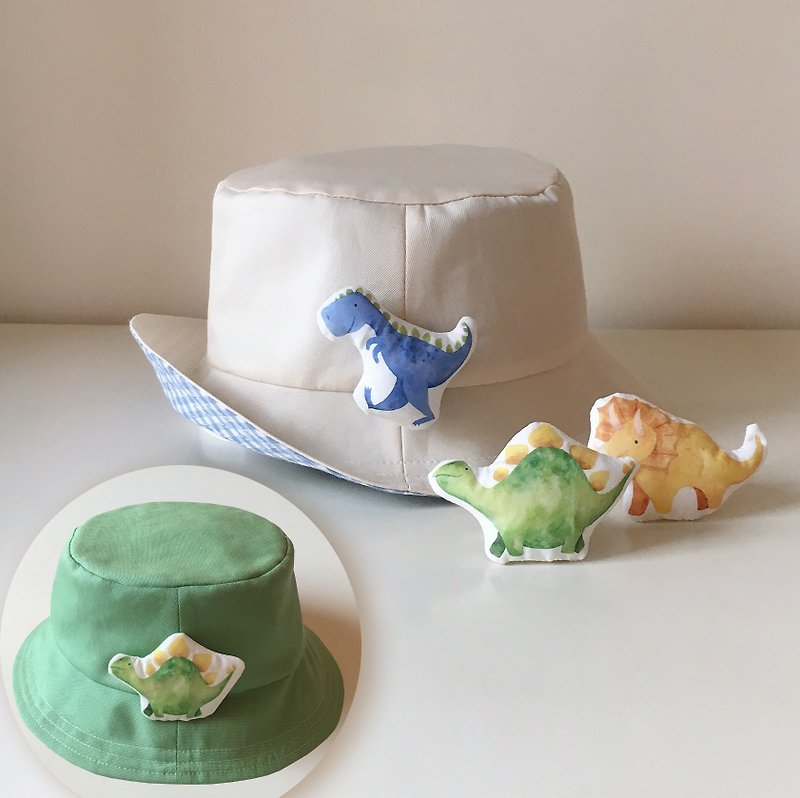 Reversible bucket hat for toddlers with transformable animal shapes - หมวกเด็ก - ผ้าฝ้าย/ผ้าลินิน สีเขียว