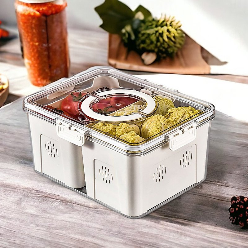 SHCJ Lifestyle Collection DripFresh Portable Thickened Compartment Drainage Fresh-keeping Box-6L Large Size 2 Compartments - Lunch Boxes - Plastic Transparent