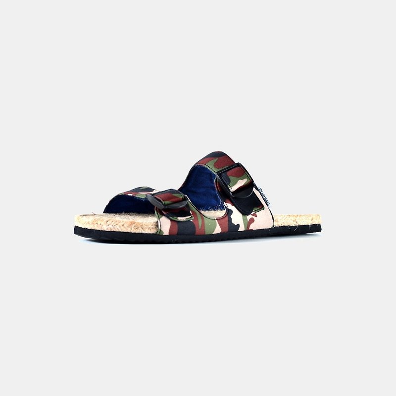 [Dogyball] Simple to wear, easy to live, simple camouflage straw sandals and slippers-field camouflage - รองเท้าแตะ - ผ้าฝ้าย/ผ้าลินิน สีนำ้ตาล