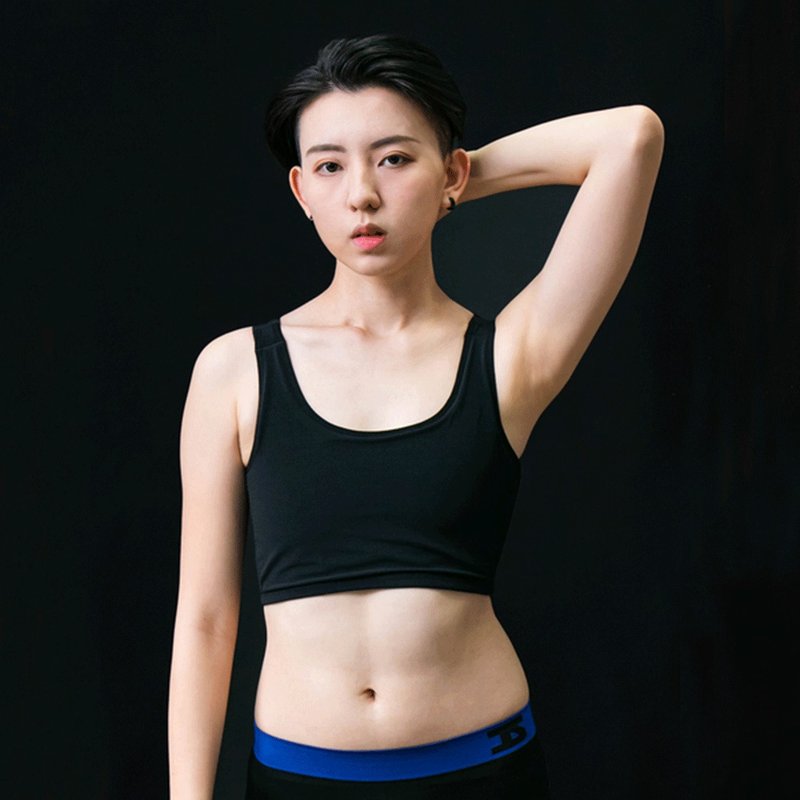 全網布黏式半身防駝透氣束胸內衣-黑/白 - 女內衣褲 - 聚酯纖維 黑色