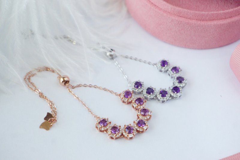 Natural Amethyst Bracelet Silver 925 - 手鍊/手環 - 純銀 紫色