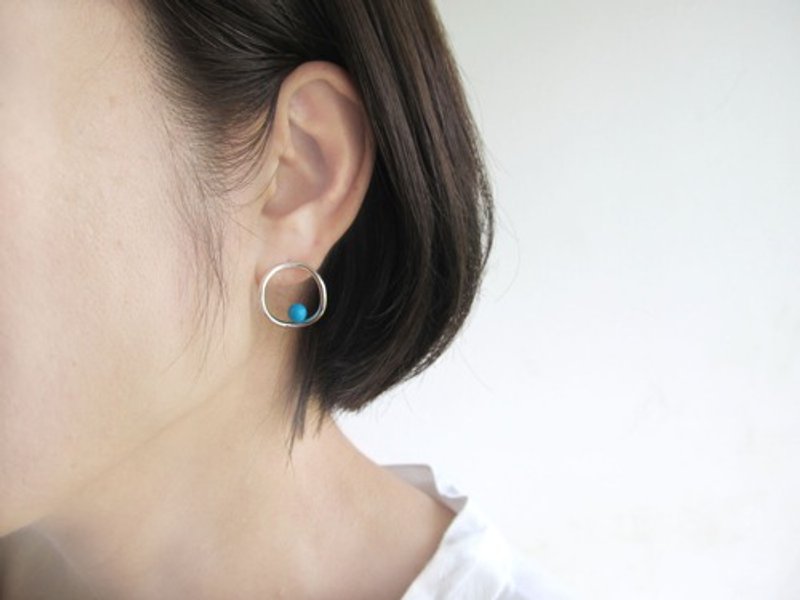 Natural turquoise circle earrings, made to order - ต่างหู - เงินแท้ 