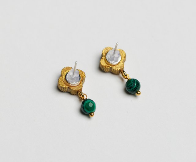 K18YG マカライト カボション ピアス スタッドピアス グリーン 18k K18YG マカライト カボション ピアス スタッドピアス グリーン 18k