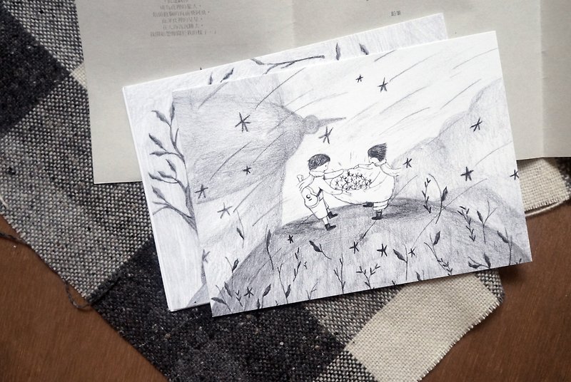 Mountain stars flying birds postcard - การ์ด/โปสการ์ด - กระดาษ ขาว