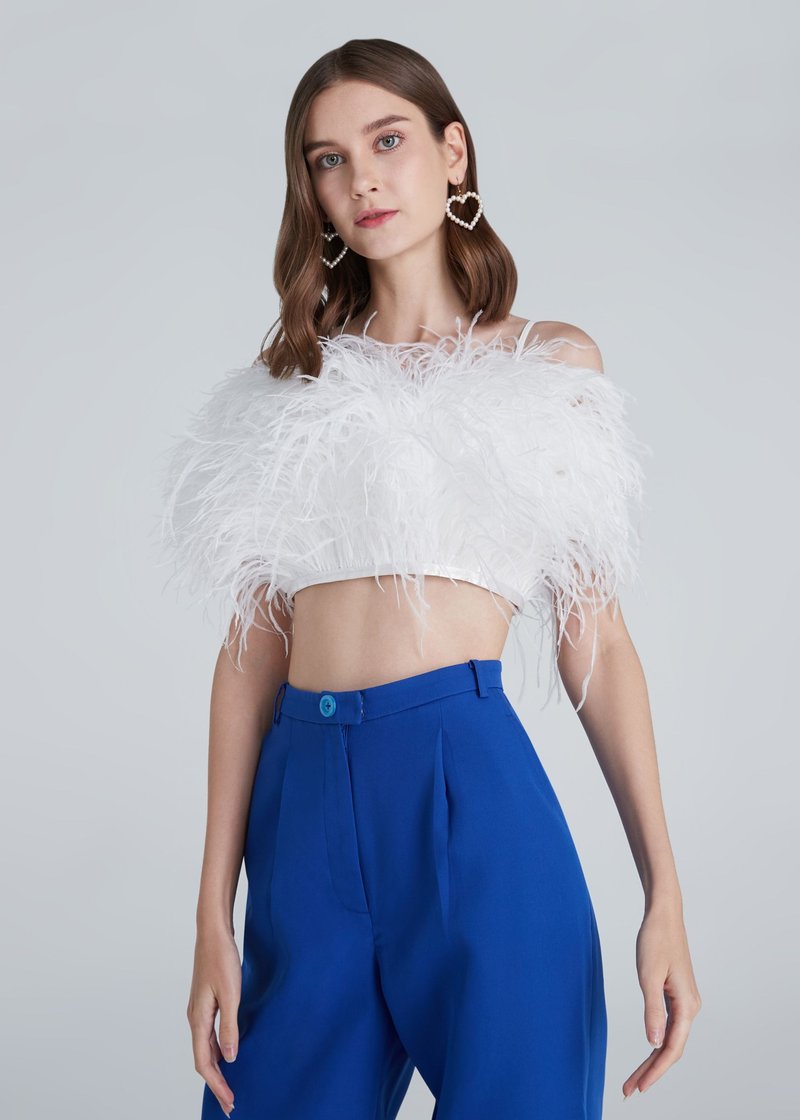Gina  white  feathers top for women - 女上衣/長袖上衣 - 羽絨 白色