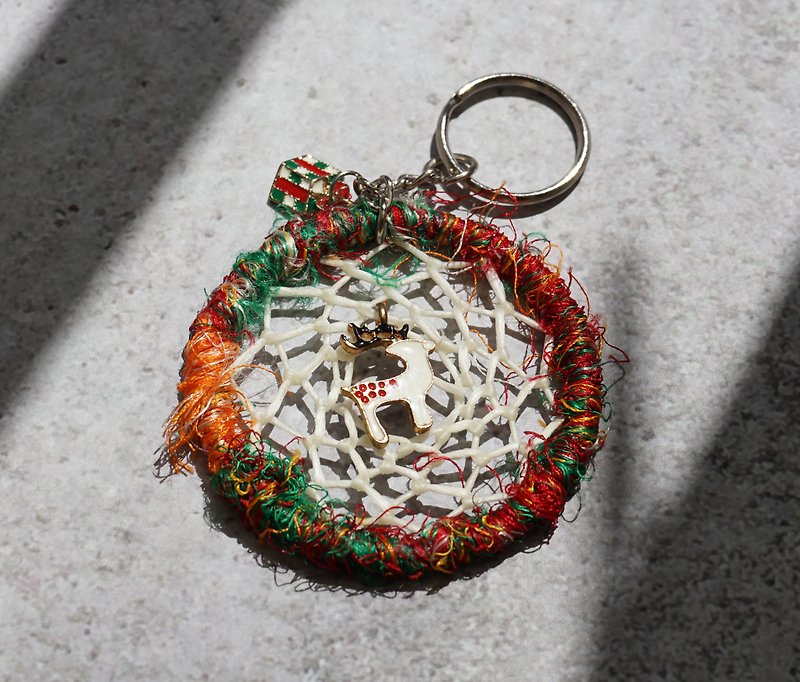 Handmade Sari Silk Key Ring | Reindeer - Keychains - Silk Red
