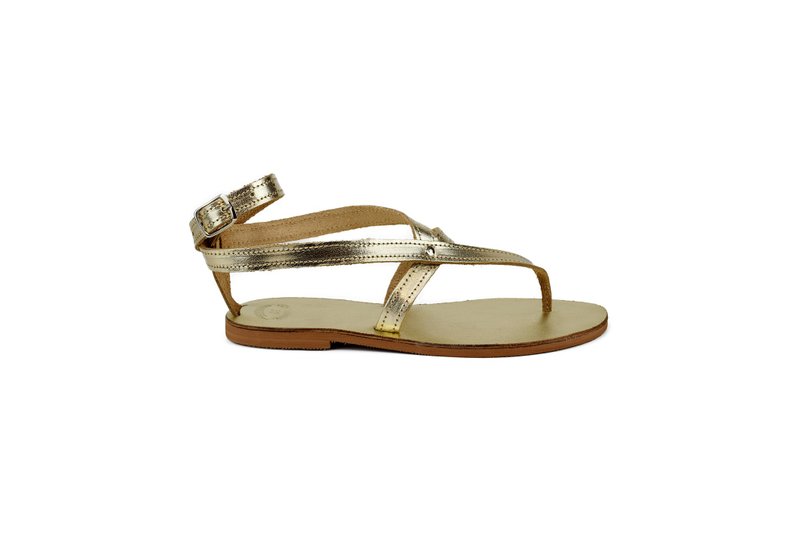 Women Gold Sandals with Anckle Strap, Handmade Greek Leather Wedding Sandals. - รองเท้ารัดส้น - หนังแท้ สีทอง