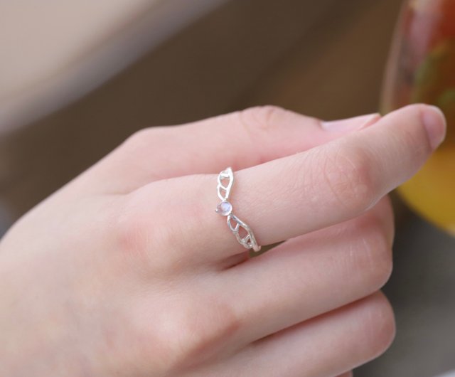 Moonstone 925 Sterling Silver Angel Wing Ring Adjustable