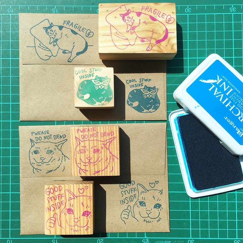 Sad Cat meme snail mail wooden block stamp set