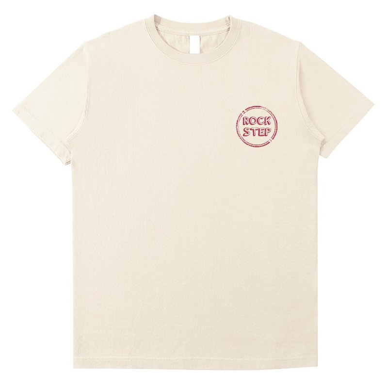 Original hand-painted Swing Rock step retro heavy Tshirt cream beige unisex - เสื้อฮู้ด - ผ้าฝ้าย/ผ้าลินิน ขาว