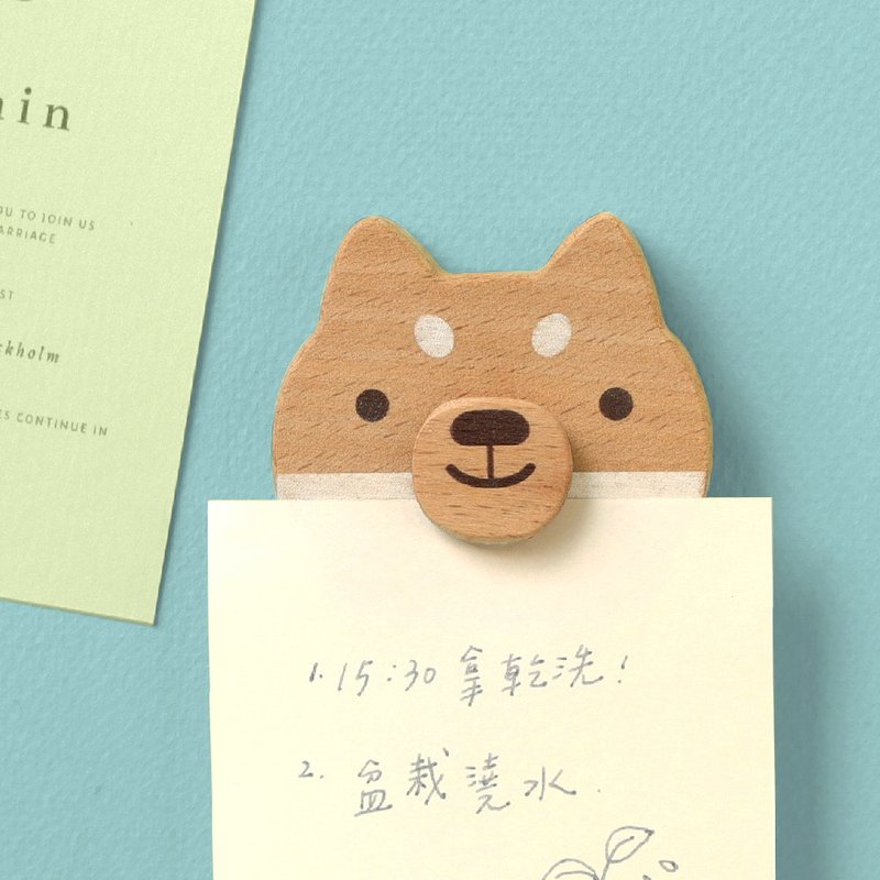 Log animal shape [Magnet message holder - Shiba Inu] - Magnets - Wood Brown