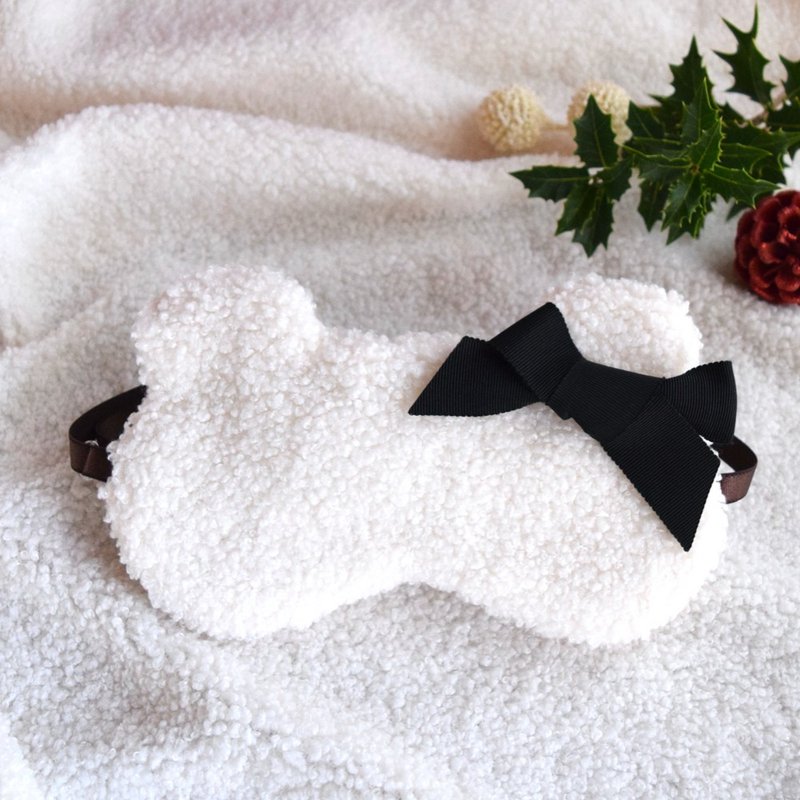 Fluffy Bear Eye Mask | White | Storage Pouch Included | Customizable Gift - ผ้าปิดตา - เส้นใยสังเคราะห์ ขาว