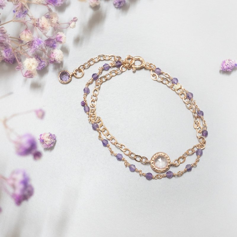 紫晶粉晶雙層手鏈 Mystic Violet Bracelet - 手鍊/手環 - 純銀 