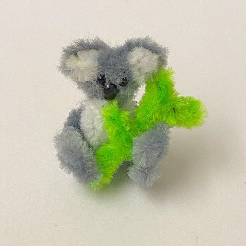 Koala eats leaves and sits 3.5cm - hair root twist stick handmade/dirty cute wandering zoo/モールベ - อื่นๆ - ไฟเบอร์อื่นๆ สีเทา