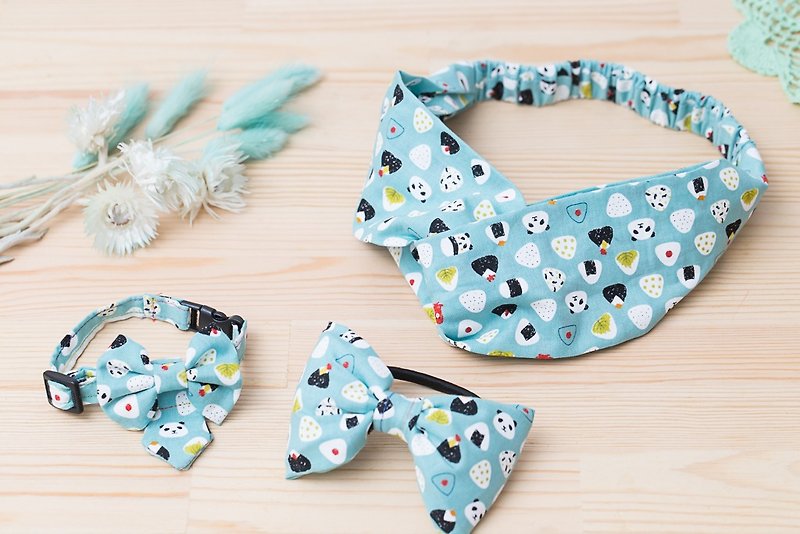 "Three cat cat hand flower" hand made hair band collar hair child child section can be split five groups panda rice balls - Collars & Leashes - Cotton & Hemp Blue