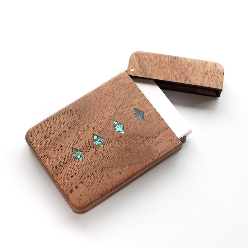 Wooden business card holder [Slotted diamond] Shell inlay - ที่เก็บนามบัตร - ไม้ สีนำ้ตาล