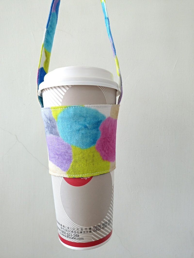 Beverage Cup Holder, Green Cup Holder, Hand Beverage Bag, Coffee Bag Tote Bag-Color Cotton Ball - ถุงใส่กระติกนำ้ - ผ้าฝ้าย/ผ้าลินิน 