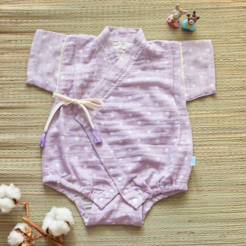 Hand-made hydrangea marshmallow organic cotton double yarn Jinhei kimono bag fart clothes - Other - Cotton & Hemp Purple