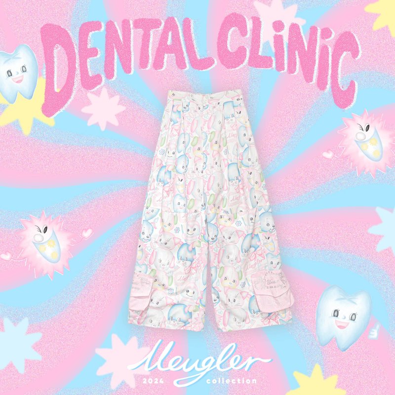 Meugler Niu Chou Island Niu Chou Dental Fog Small Animal Print Hot Diamond Pocket Pink Wide Leg Pants - กางเกงขายาว - เส้นใยสังเคราะห์ หลากหลายสี