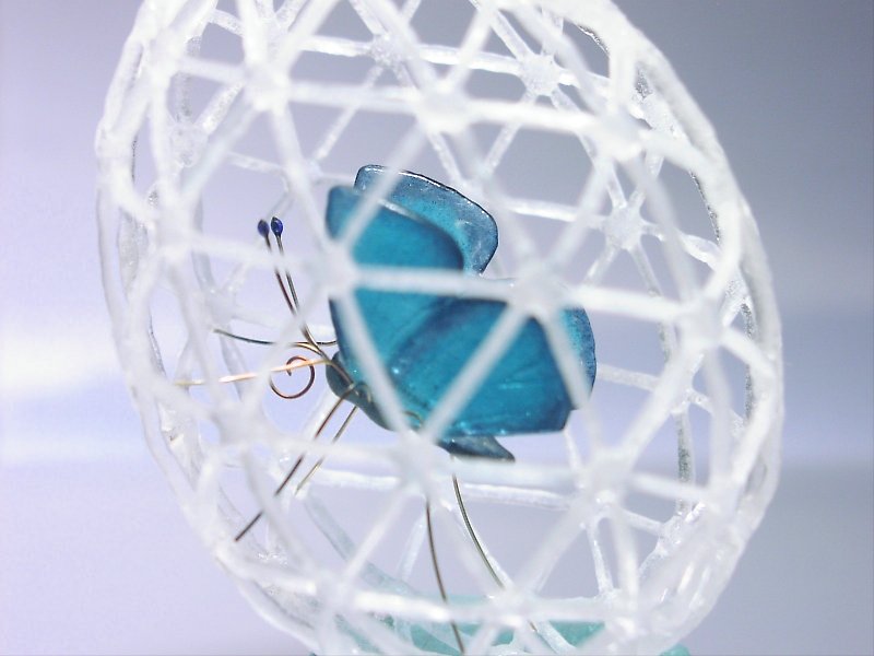 Glass butterfly Arhopala ganesa in lace egg - Items for Display - Glass Blue
