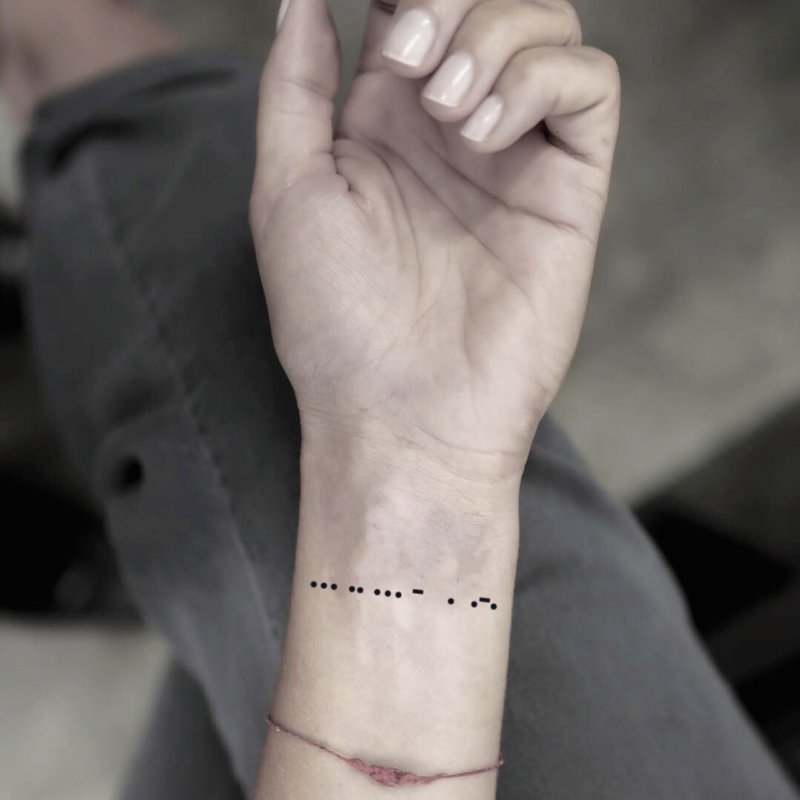 Sister Morse Code Temporary Fake Tattoo Sticker (Set of 2) - OhMyTat - สติ๊กเกอร์แทททู - กระดาษ สีดำ