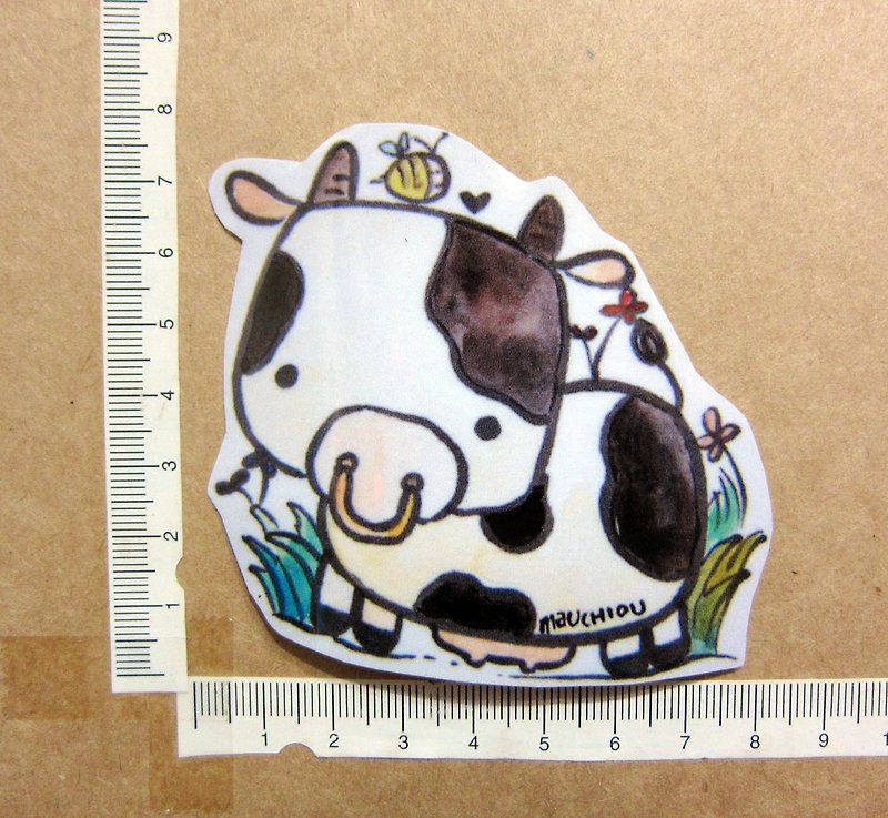 Hand drawn illustration style completely waterproof sticker cow cow - สติกเกอร์ - วัสดุกันนำ้ หลากหลายสี